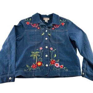 Embroidered Denim Jacket By GW Jeans Co. Womens M Floral Design 55% Cotton 32% P